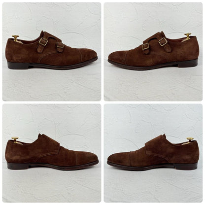 【良品】クロケットアンドジョーンズ REPTON ダブルモンク 茶 8 スエード [W3168]