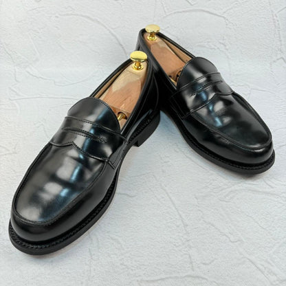 【美品】サンダース 2314B コインローファー 黒 6.5 BUTT SEAM [W3147]