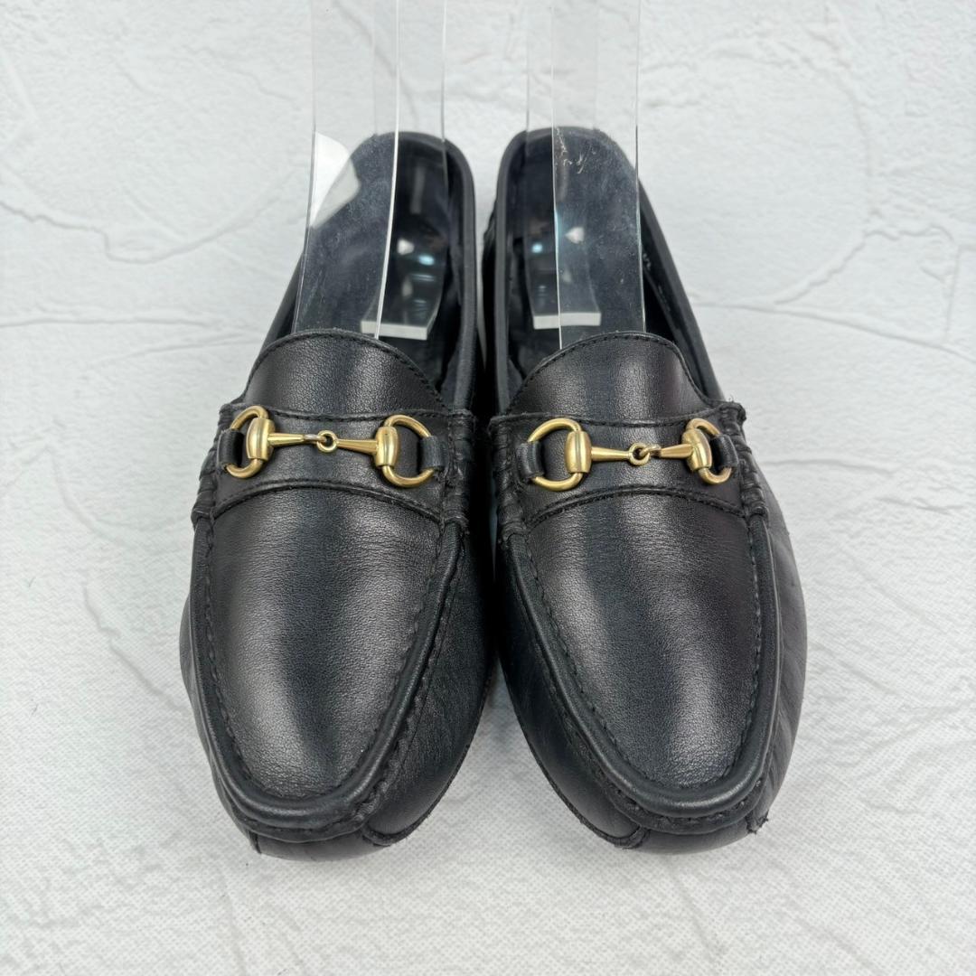 【良品】GUCCI オパンケ ホースビット ドライビングシューズ 紺 6.5 [W3073]