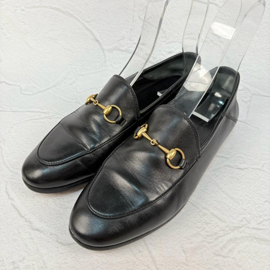 【良品】GUCCI ヨルダーン バブーシュ ビットローファー 黒 38 金具 [W3176]