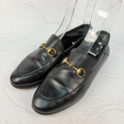 【良品】GUCCI ヨルダーン バブーシュ ビットローファー 黒 38 金具 [W3176]