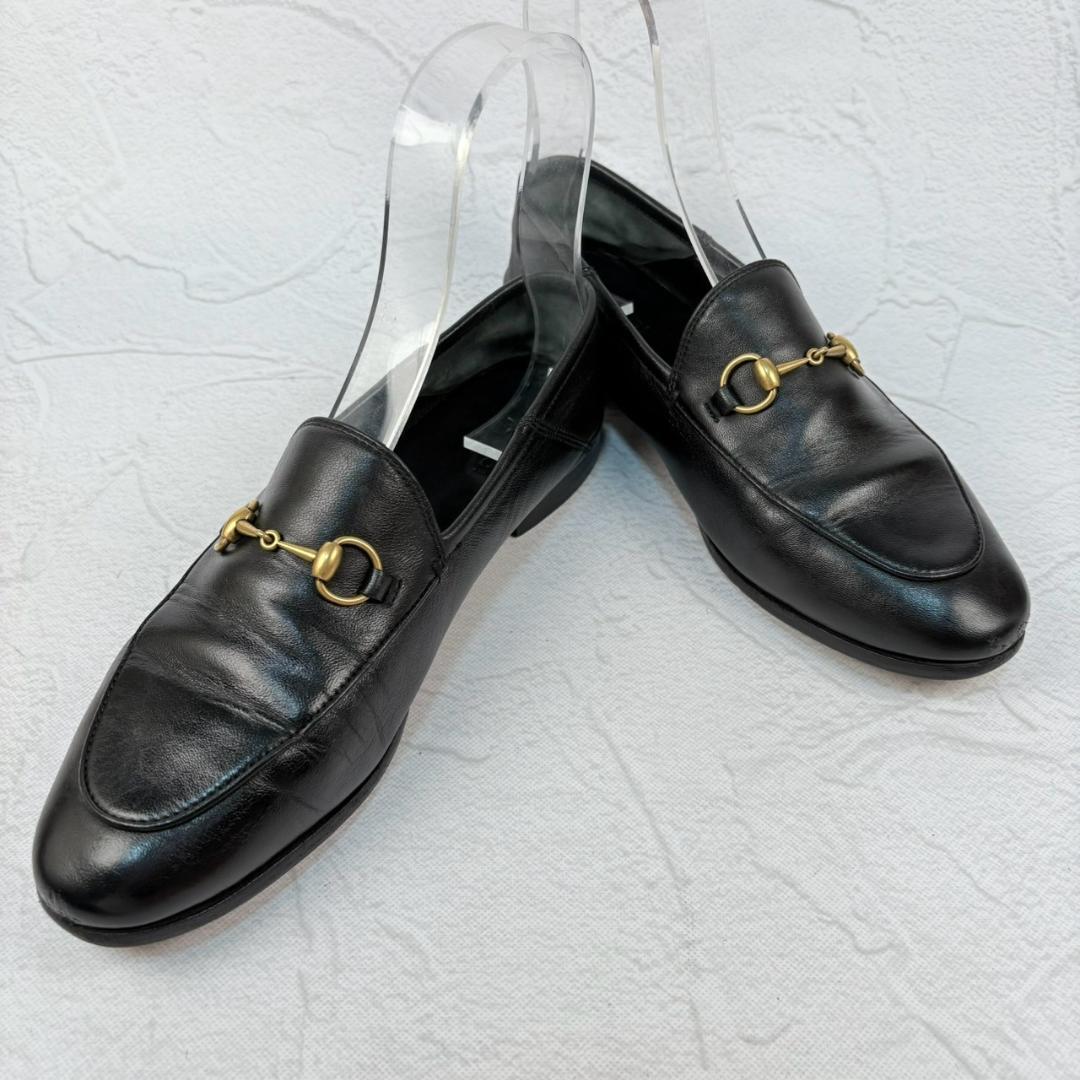 【良品】GUCCI ヨルダーン バブーシュ ビットローファー 黒 38 金具 [W3176]