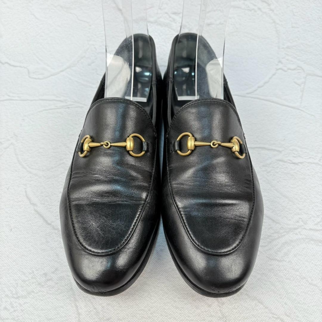 【良品】GUCCI ヨルダーン バブーシュ ビットローファー 黒 38 金具 [W3176]