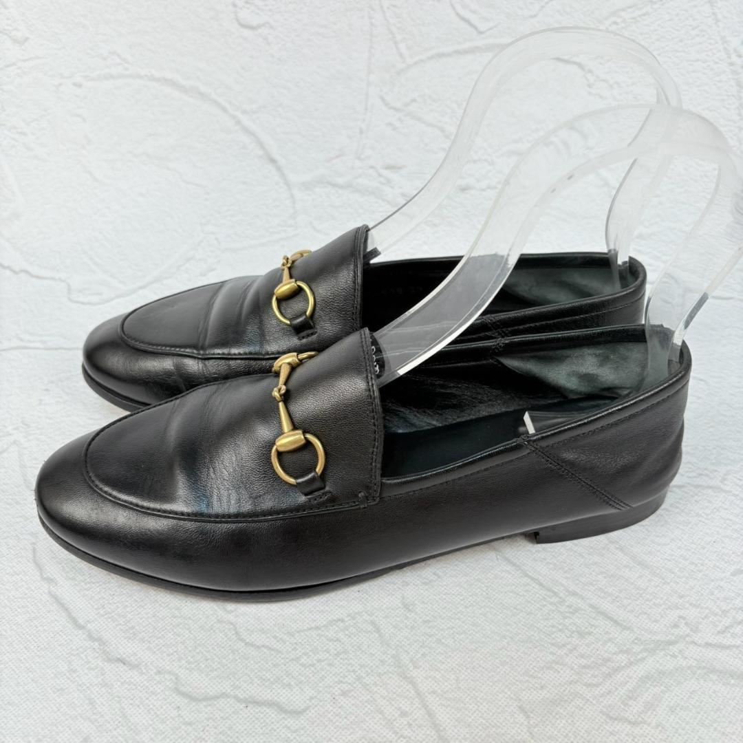 【良品】GUCCI ヨルダーン バブーシュ ビットローファー 黒 38 金具 [W3176]