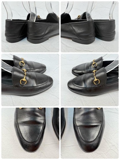 【良品】GUCCI ヨルダーン バブーシュ ビットローファー 黒 38 金具 [W3176]