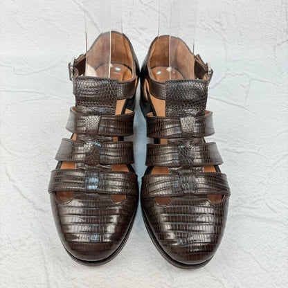【極美品】フラテッリジャコメッティ リザード グルカサンダル 濃茶 37 [W3148]