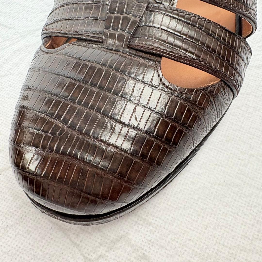 【極美品】フラテッリジャコメッティ リザード グルカサンダル 濃茶 37 [W3148]