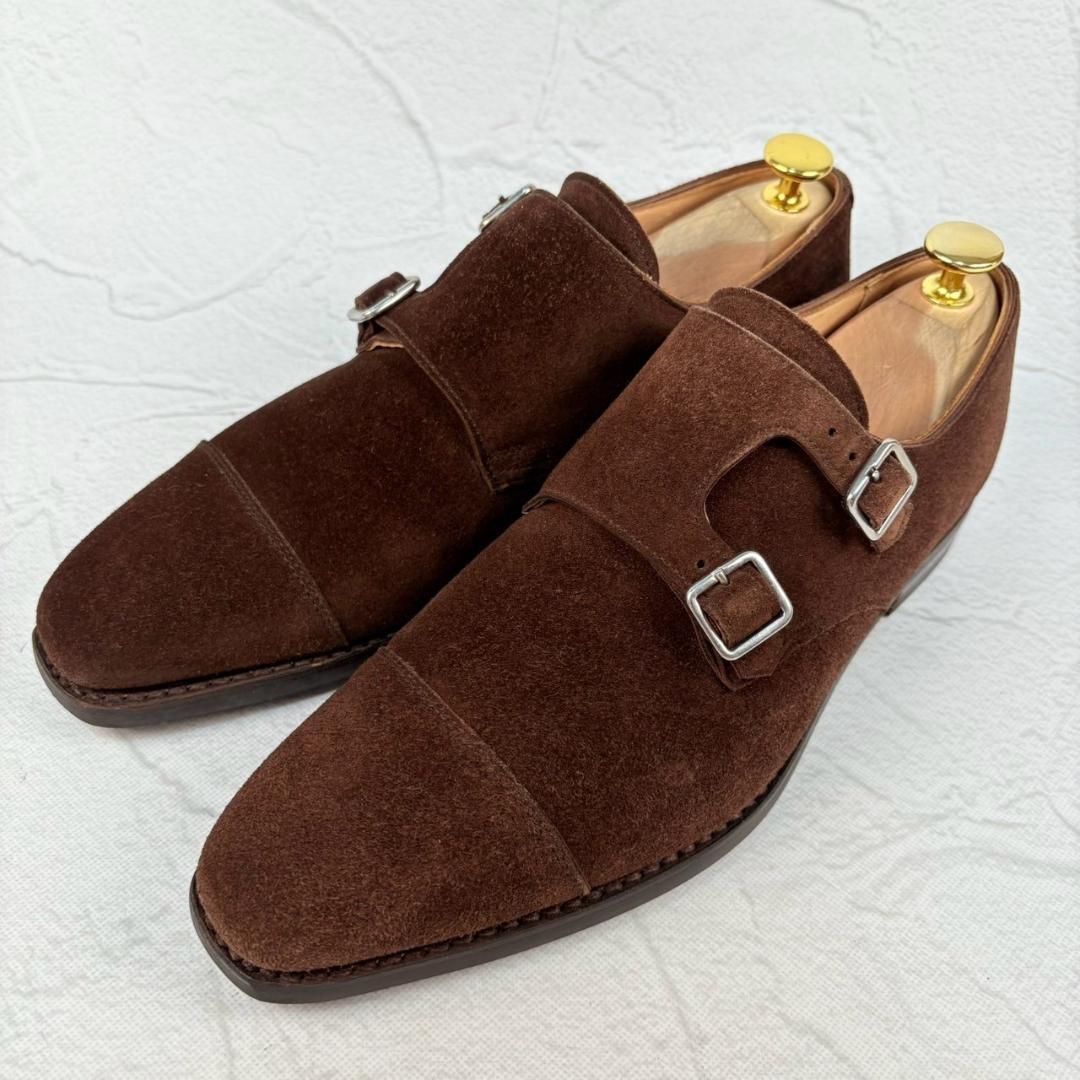 【美品】クロケットアンドジョーンズ LOWNDES ダブルモンク スエード 6E [W3175]