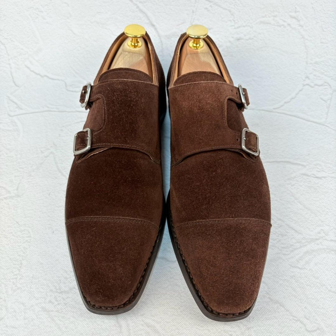 【美品】クロケットアンドジョーンズ LOWNDES ダブルモンク スエード 6E [W3175]