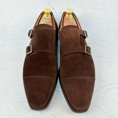 【美品】クロケットアンドジョーンズ LOWNDES ダブルモンク スエード 6E [W3175]