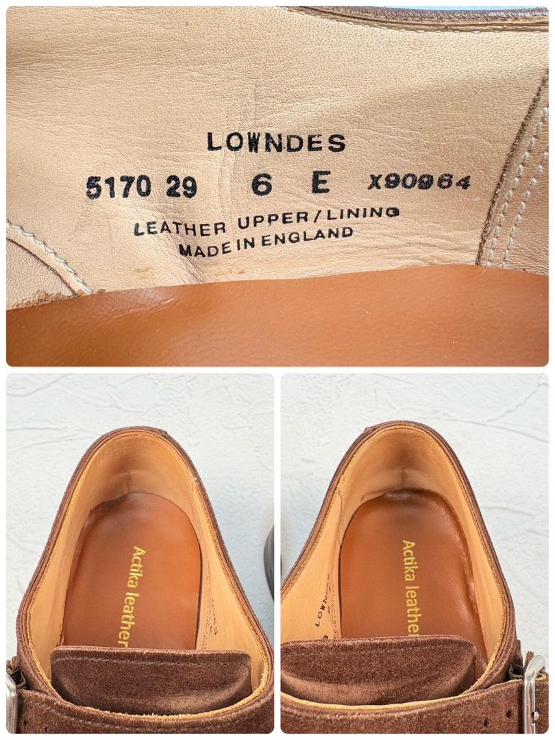 【美品】クロケットアンドジョーンズ LOWNDES ダブルモンク スエード 6E [W3175]