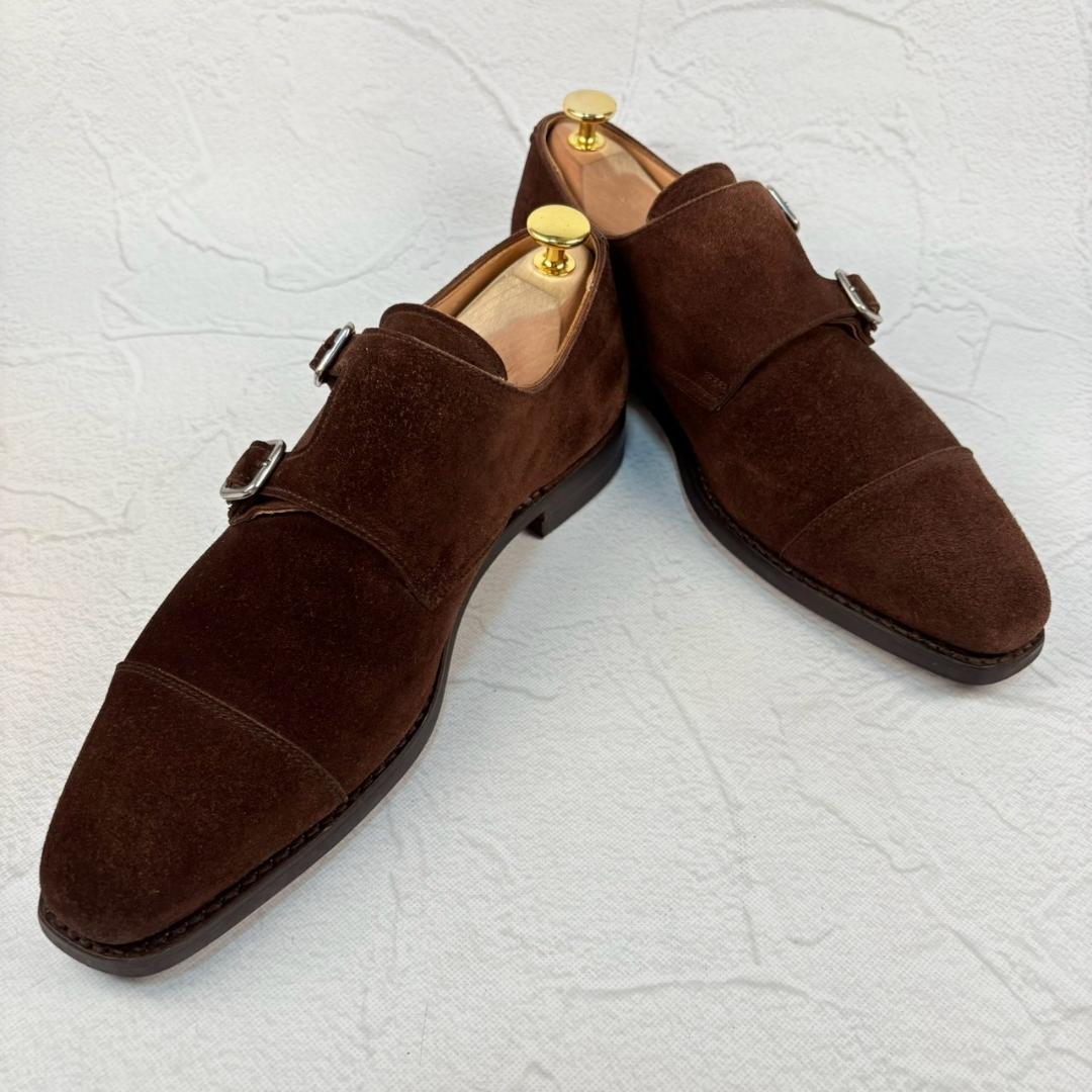 【美品】クロケットアンドジョーンズ LOWNDES ダブルモンク スエード 6E [W3175]