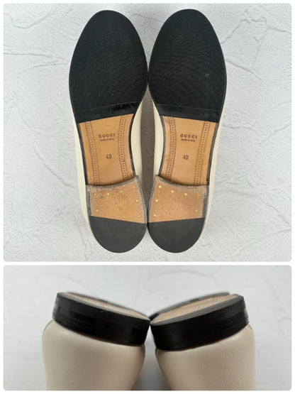 【美品】GUCCI ヨルダーン ホースビット ローファー バブーシュ 白 40 [W3151]