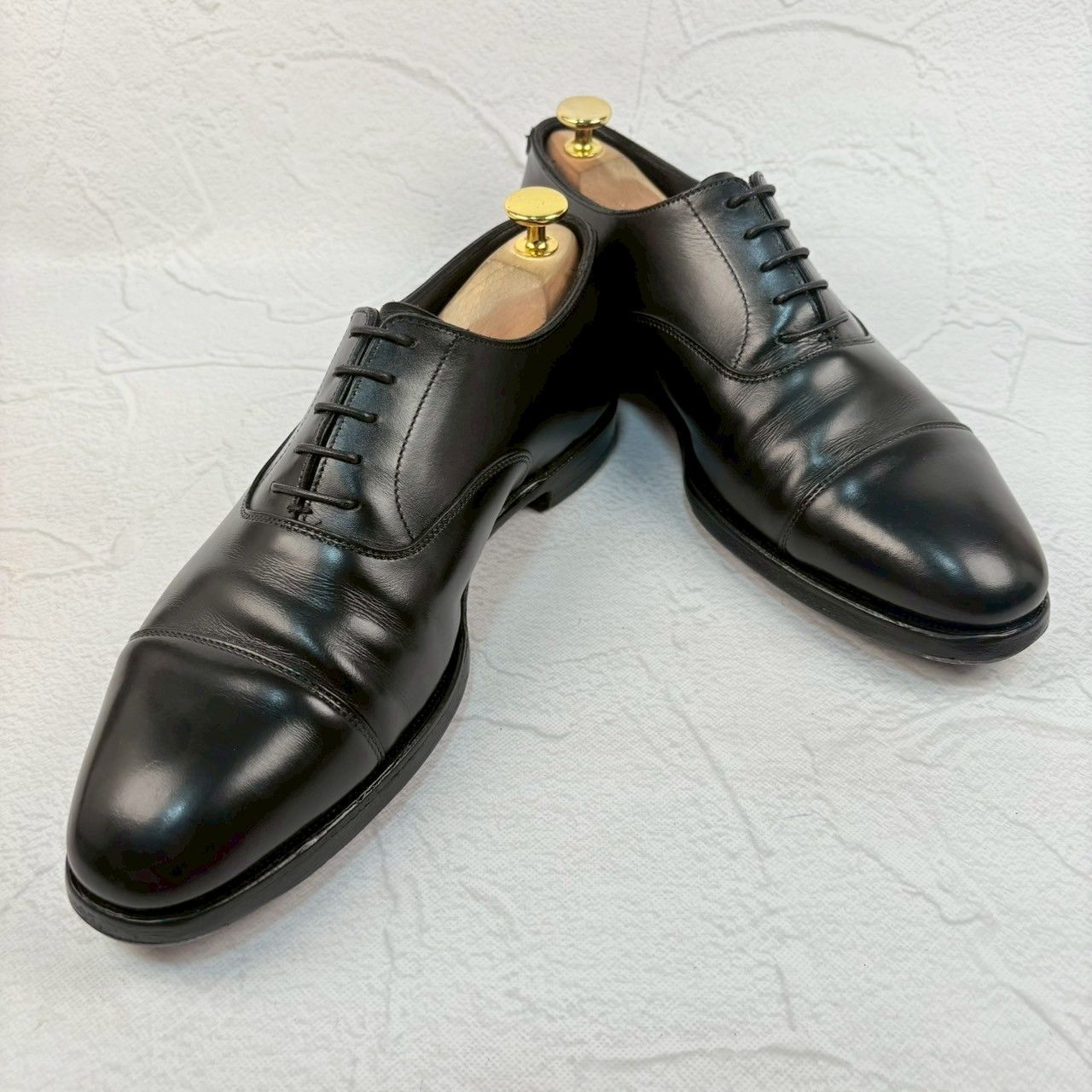 【良品】Crockett&Jones クロケットアンドジョーンズ AUDLEY オードリー オックスフォード ストレート 内羽根 黒 UK5.5 / 24cm 相当 [W3319]