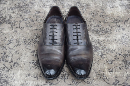【良品】HARRIS ハリス プレーントゥ 内羽根 パティーヌ グレー 黒 ブラック EUR42 / 26.5cm【W3358】