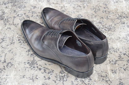 【良品】HARRIS ハリス プレーントゥ 内羽根 パティーヌ グレー 黒 ブラック EUR42 / 26.5cm【W3358】