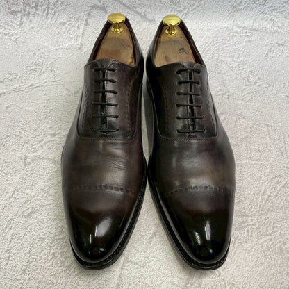 【良品】HARRIS ハリス プレーントゥ 内羽根 パティーヌ グレー 黒 ブラック EUR42 / 26.5cm【W3358】