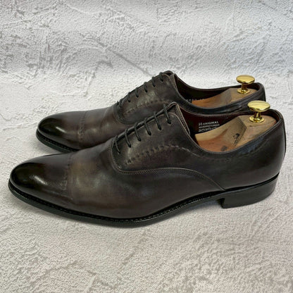【良品】HARRIS ハリス プレーントゥ 内羽根 パティーヌ グレー 黒 ブラック EUR42 / 26.5cm【W3358】