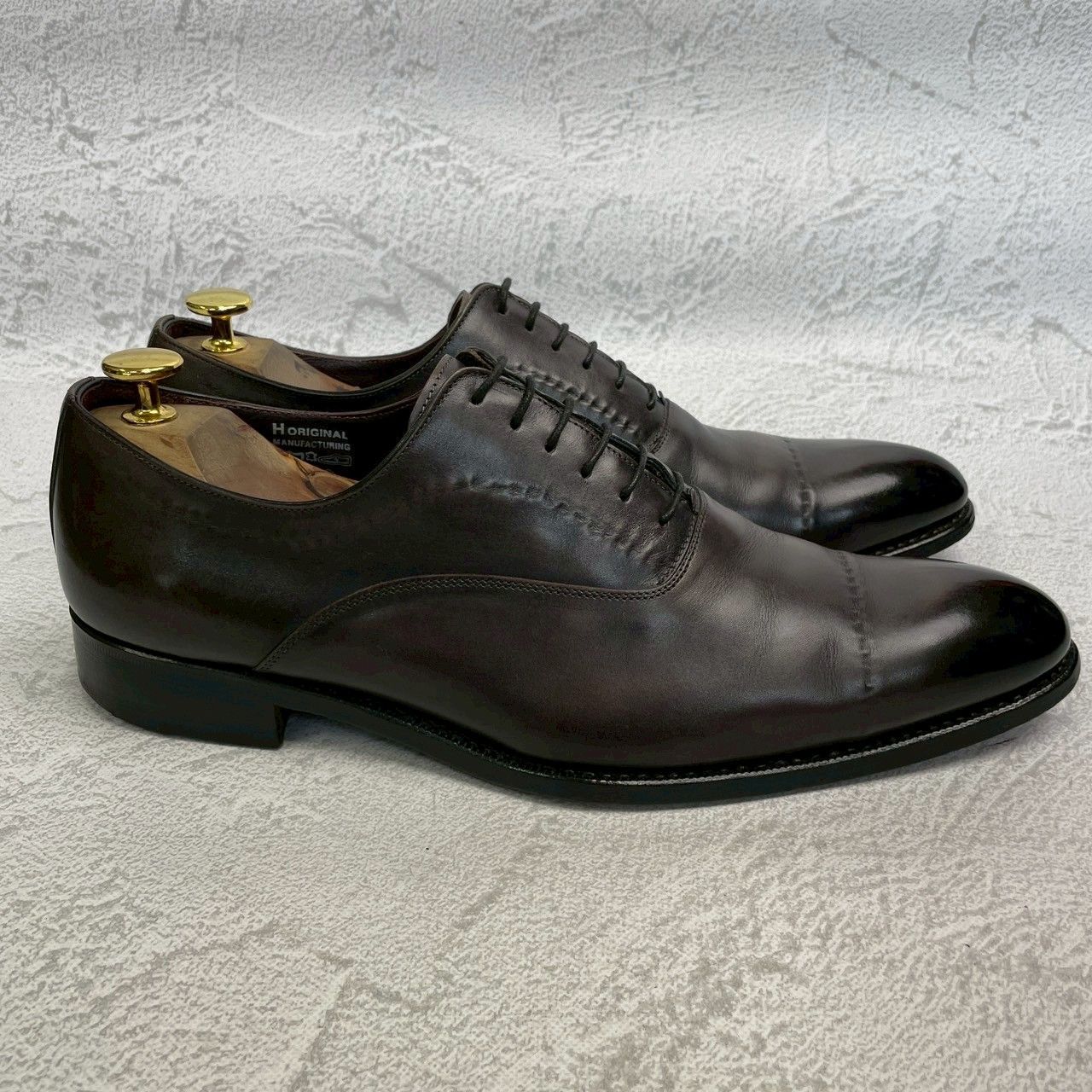 【良品】HARRIS ハリス プレーントゥ 内羽根 パティーヌ グレー 黒 ブラック EUR42 / 26.5cm【W3358】
