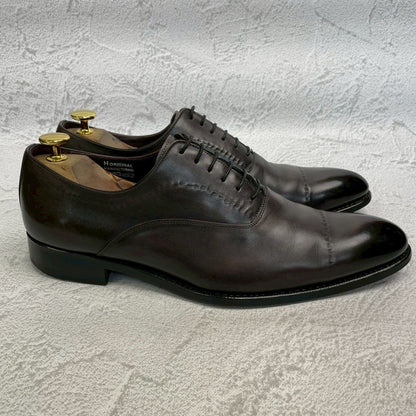 【良品】HARRIS ハリス プレーントゥ 内羽根 パティーヌ グレー 黒 ブラック EUR42 / 26.5cm【W3358】