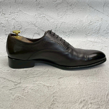 【良品】HARRIS ハリス プレーントゥ 内羽根 パティーヌ グレー 黒 ブラック EUR42 / 26.5cm【W3358】