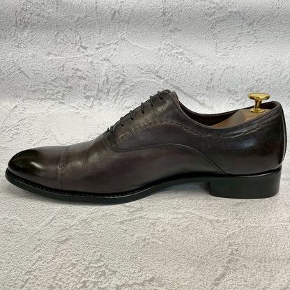 【良品】HARRIS ハリス プレーントゥ 内羽根 パティーヌ グレー 黒 ブラック EUR42 / 26.5cm【W3358】