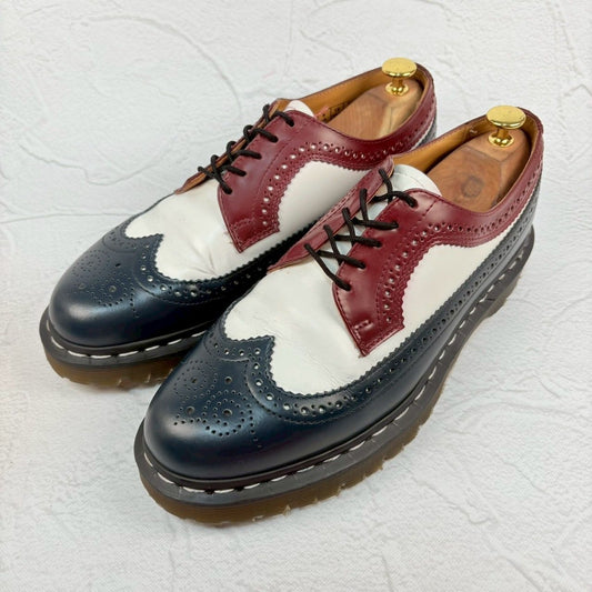【良品・BEAMS別注】Dr.Martens ドクターマーチン 13411 3ホール トリコカラー ウイング メダリオン 外羽根 白 紺 赤茶 UK9 / 28cm [W3332]
