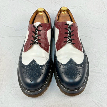 【良品・BEAMS別注】Dr.Martens ドクターマーチン 13411 3ホール トリコカラー ウイング メダリオン 外羽根 白 紺 赤茶 UK9 / 28cm [W3332]