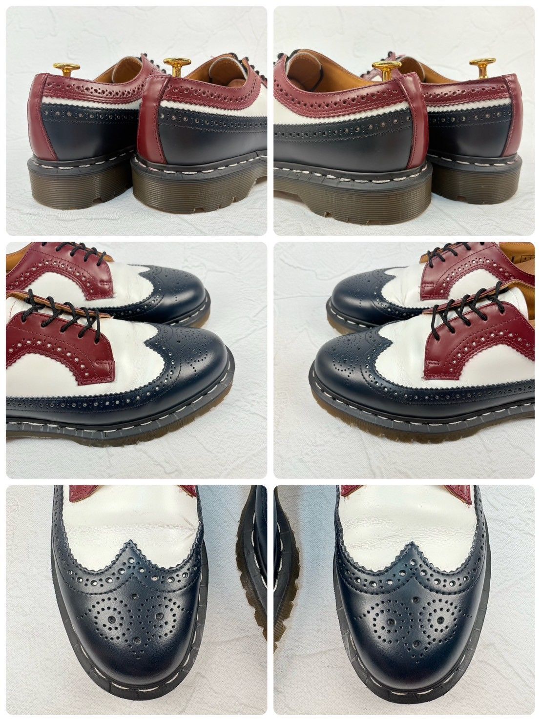 【良品・BEAMS別注】Dr.Martens ドクターマーチン 13411 3ホール トリコカラー ウイング メダリオン 外羽根 白 紺 赤茶 UK9 / 28cm [W3332]