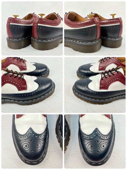 【良品・BEAMS別注】Dr.Martens ドクターマーチン 13411 3ホール トリコカラー ウイング メダリオン 外羽根 白 紺 赤茶 UK9 / 28cm [W3332]