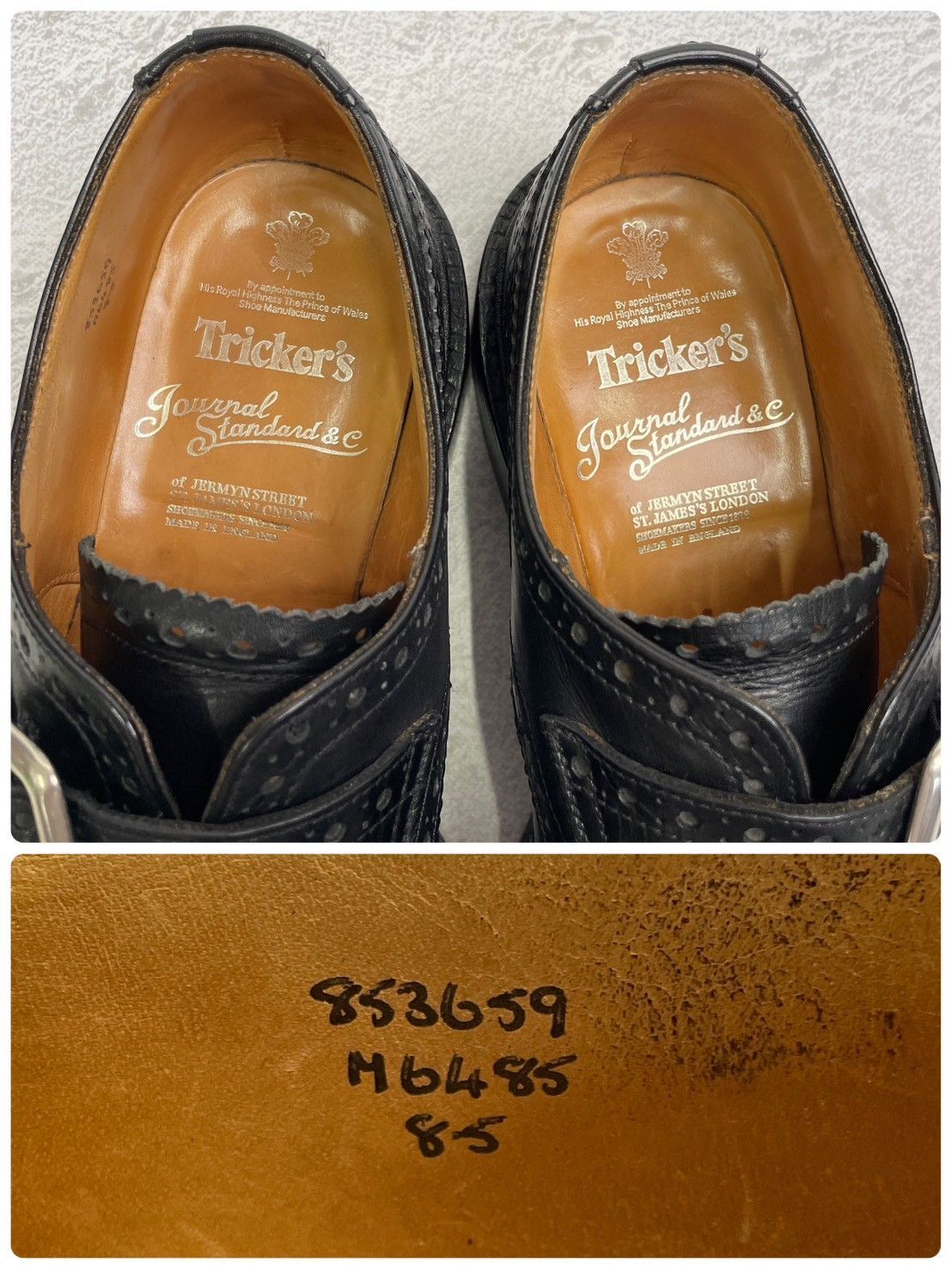【美品】Tricker’s トリッカーズ Burton バートン メリージェーン ウィング 外羽根 ストラップ シルバー金具 黒 ブラック BLACK UK8 / 26.5cm【W3361】