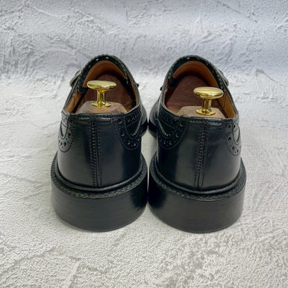 【美品】Tricker’s トリッカーズ Burton バートン メリージェーン ウィング 外羽根 ストラップ シルバー金具 黒 ブラック BLACK UK8 / 26.5cm【W3361】