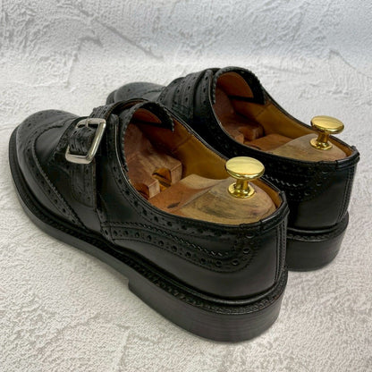 【美品】Tricker’s トリッカーズ Burton バートン メリージェーン ウィング 外羽根 ストラップ シルバー金具 黒 ブラック BLACK UK8 / 26.5cm【W3361】