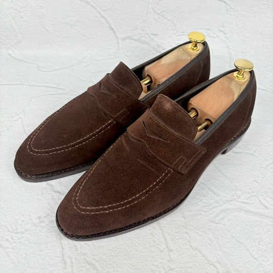 【オールソール済み・良品】Crockett&Jones クロケットアンドジョーンズ SYDNEY シドニー コインローファー スエード 濃茶 ダークブラウン UK6.5 / 25cm相当 [W3321]