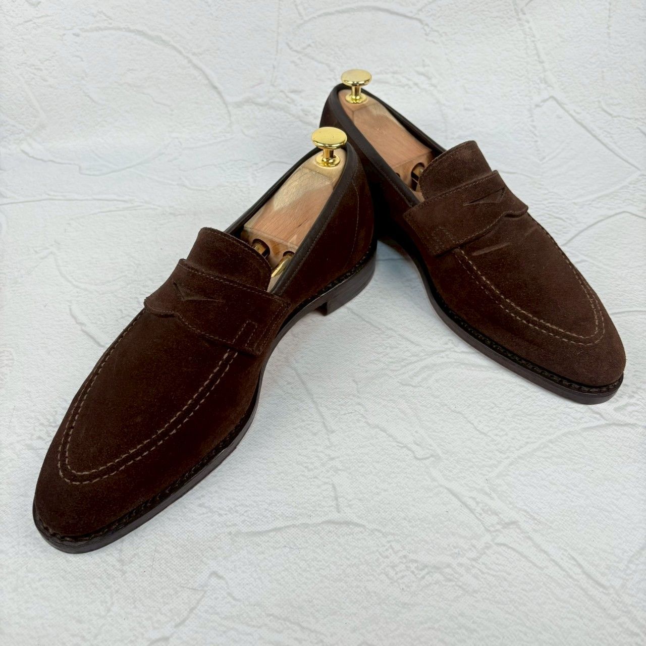【オールソール済み・良品】Crockett&Jones クロケットアンドジョーンズ SYDNEY シドニー コインローファー スエード 濃茶 ダークブラウン UK6.5 / 25cm相当 [W3321]