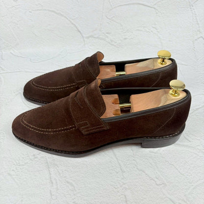 【オールソール済み・良品】Crockett&Jones クロケットアンドジョーンズ SYDNEY シドニー コインローファー スエード 濃茶 ダークブラウン UK6.5 / 25cm相当 [W3321]