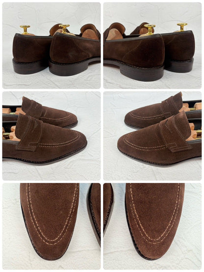 【オールソール済み・良品】Crockett&Jones クロケットアンドジョーンズ SYDNEY シドニー コインローファー スエード 濃茶 ダークブラウン UK6.5 / 25cm相当 [W3321]