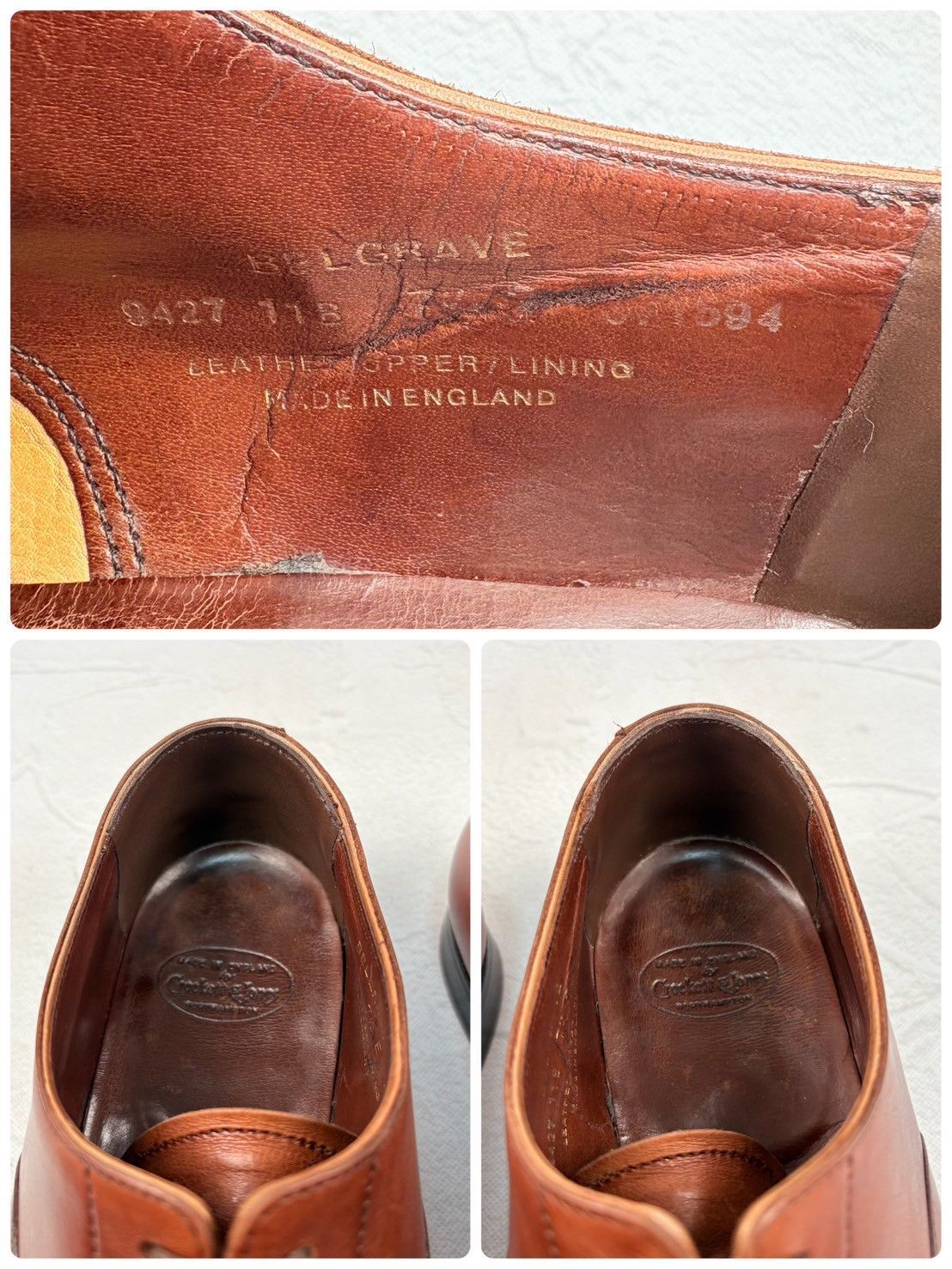 【良品】Crockett&Jones クロケットアンドジョーンズ BELGRAVE ベルグレイブ クォーターブローグ 内羽根 茶 UK7.5 / 26cm [W3259]